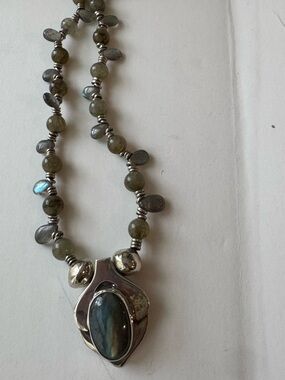Sterling and Labradorite Beaded Pendant Necklace, handmade by Jane Forbes